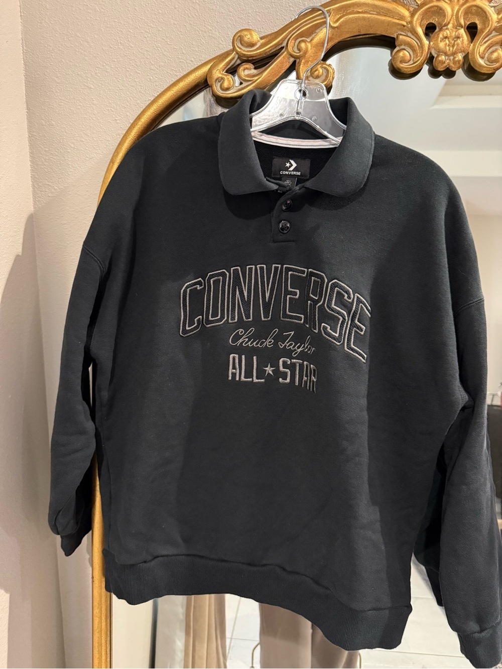 Converse Black Embroidered Polo Sweatshirt